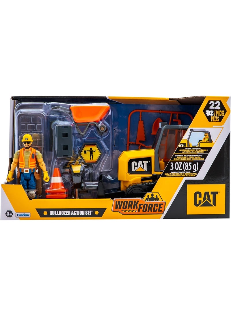 CATERPILLAR CAT WorkForce Bulldozer Construction Vehicle Action Playset with Action Figure and Accessories | 23 Pieces Playset | Toy Vehicle | Construction Playset | Caterpillar Vehicle | Pretend Play for Kids - Image 2